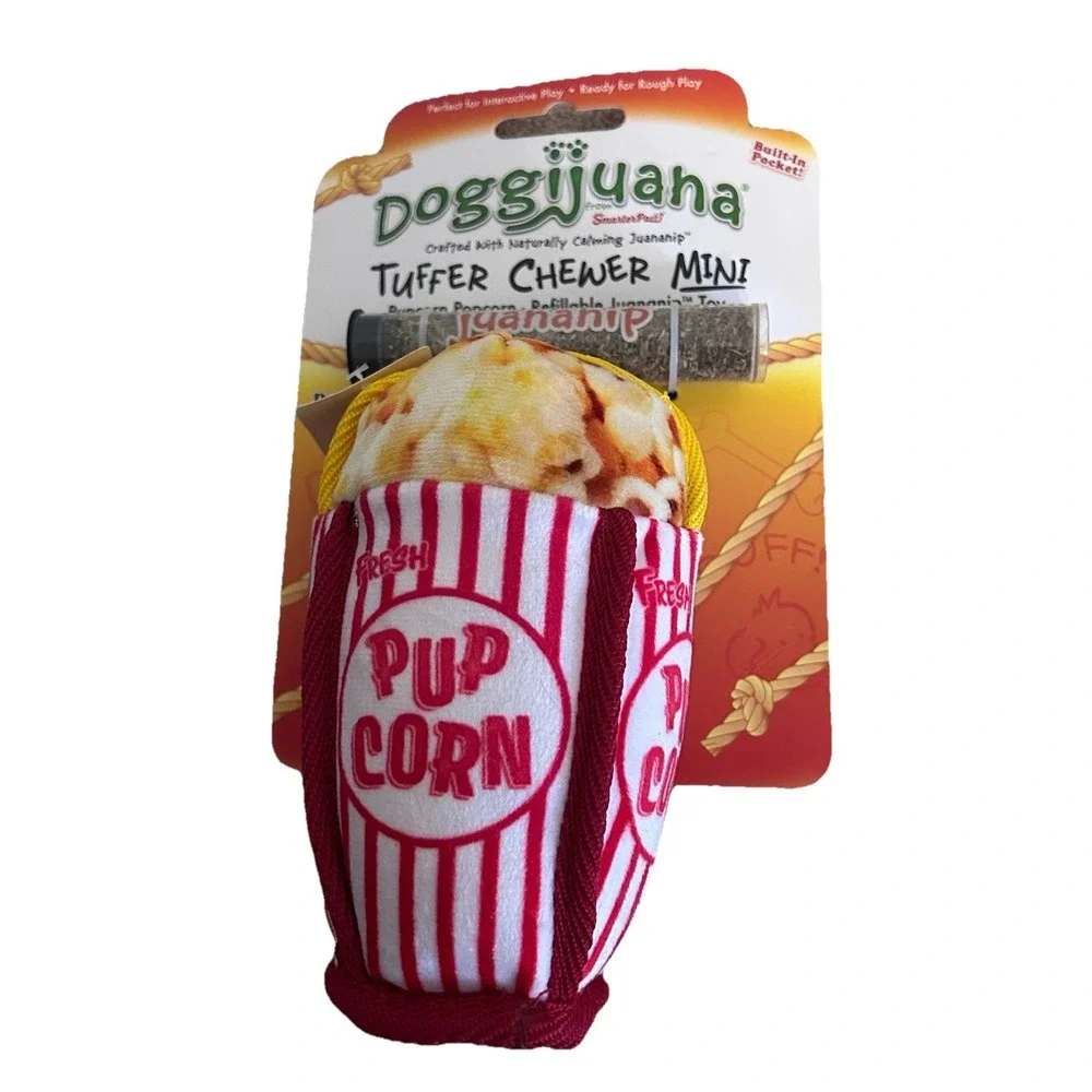 3 NEW Doggijuana Pupcorn, Christmas Stocking, Pizza with Refillable Dognip Toys